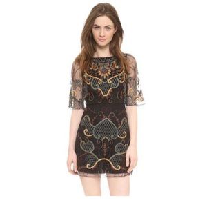 Alice + Olivia Black Dress with Multicolor Embroidery